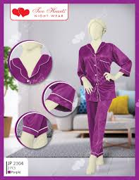 2 Piece Collar Neck Silk Lounge Wear JP2304