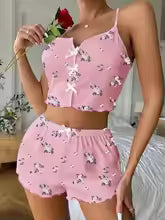 Womens Pajama Set 2 Piece Cute Cami Sleepwear Lounge Set with Shorts