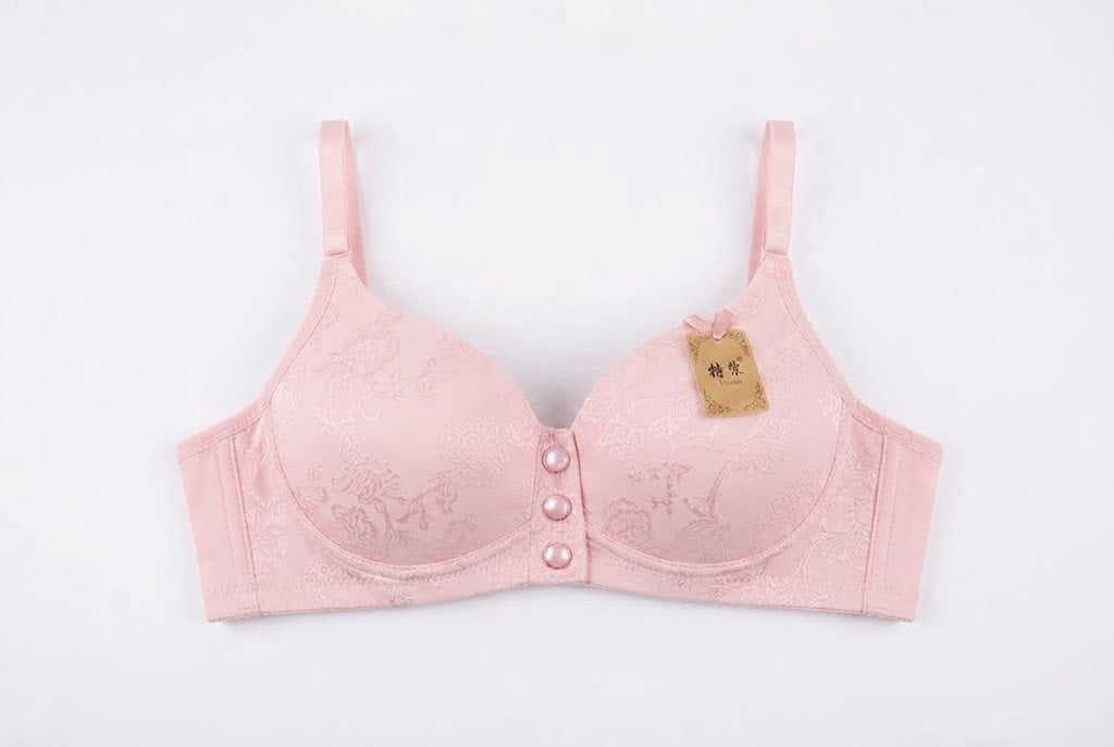 Elegance Embossed Floral Lace Bra – Front Button Accent
