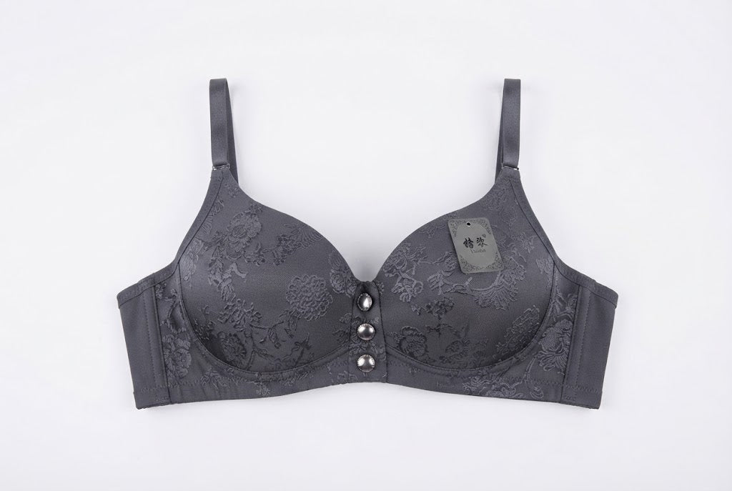Elegance Embossed Floral Lace Bra – Front Button Accent
