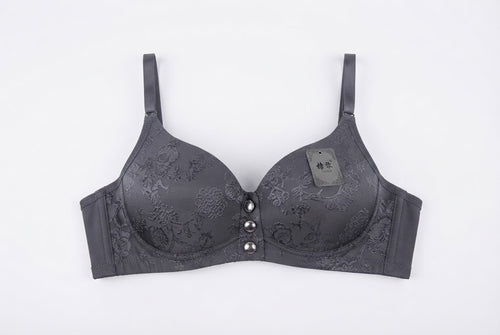 Elegance Embossed Floral Lace Bra – Front Button Accent